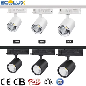 Ecolux CE ETL SAA 30W 40W 45W Commercial 360 Movable Track Lighting Project High Lumen 5000K Cob LED Aluminum Track Spot Light
