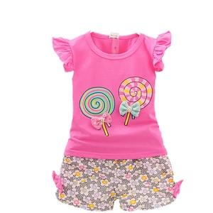 2025 Custom Flying Sleeve Set for Baby Girls Casual Children's Clothing With Fragmented Flowers Pattern Low Price