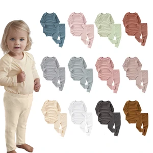 Newborn Boys And Baby Girls Solid Color Rib Knit Cotton Long Sleeve Jumpsuit Trousers Autumn Winter Clothing Sets