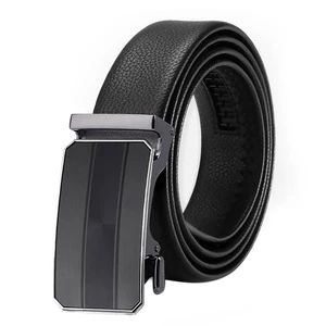 Custom Casual Automatic Luxury Cowhide Belt Buckle Adjustable Ratchet Belt For Dress Pant Black Genuine Leather Men's Belts