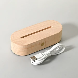 Wholesale Acrylic Glass Stand Warm White Led Beech Wood Lamp Switch Control Bedside Kids Night Light for USB