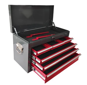 Portable Red Black Toolcase Lockable Multipurpose Toolbox Tool Box With Six Drawers
