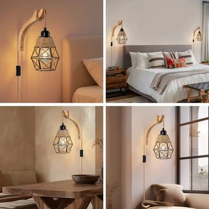 Insertable Wall Lamps, American Country Style, Solid Wood Hemp Rope, Industrial , Cross-Border E-Commerce