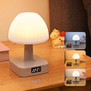 Rechargeable Touch Control LED Bedside Lamp Digital Clock Display 3 Color Night Light Battery Cordless Lamp For Bedroom Nursery
