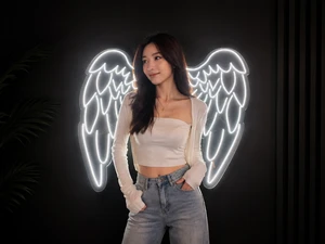 White LED Angel Wings Neon Sign Illuminated Wall Light Acrylic Cut to Shape Custom Logo Decor Made in China for Event Wedding