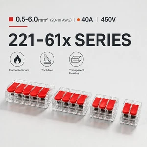 OLINK 221-612 40A 6mm² Lever Wire Connector 2 3 4 5 Pin Quick Splicing Terminal Block Lever Nut For High Power 450V
