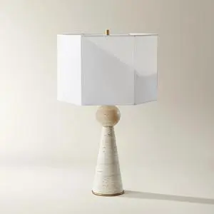 Wholesale Contemporary Light Luxury Travertine LED Desk Lamps Japanese Wabi-sabi Fancy LED Fabric Yellow Travertine Table Lamp