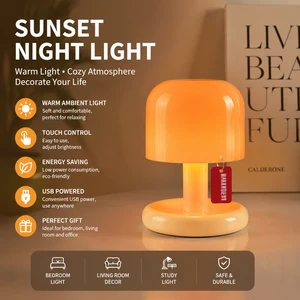 Sunset Mini Niglt Light Rechargeable Flexible LED Mushroom Table Lamp Tap-Activated Sensor Light Bedroom Bedside Living Room