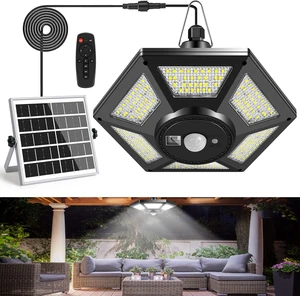 Solar Pendant Light 180 LED 1000mm Outdoor Motion Sensor Shed Light IP65 Waterproof with Remote Control