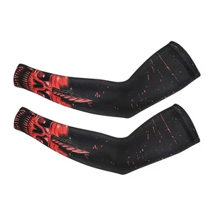 Customized Colors Compression Cycling Arm Sleeves Black Red Skull Print Anti-Uv Unisex Adult Size One Size Fit All