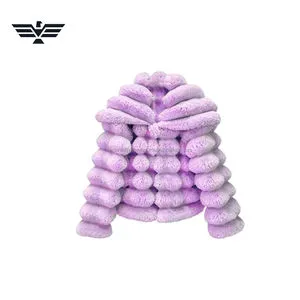 Latest Elegant Casual Luxury Women's Long Pink Plush Puffer Knitted Waterproof Soft Rabbit Fur Winter Coat Cotton Filling Button