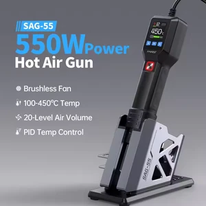 FNIRSI SAG-55 550W Standard Equipment High Temp Hot Air Gun, Handheld for SMD/Soldering/Shrink Wrapping