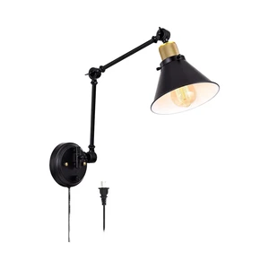 Dimmable Plug-in LED Iron Wall Sconce 6FT Cord Swing Arm Wall Lights with E26 Base Two Arms 1 Pack