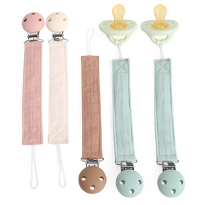 New BPA Free Silicone Teether Chain Baby Cotton Pacifier Clip Steel Buckle Durable Pacifier Strap For 0-24M Infant Daily Use