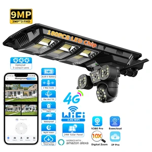 Hongnaer 8/9MP Solar Powered CCTV Security Camera Eseecloud V380 Pro 4K 2/3 Lens WiFi 4G Sim Card Solar Street Light With Camera
