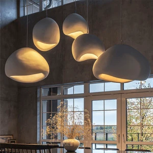 JACKSUN Modern Bedside Japanese Wabi Sabi Pendant Light Resin Shade 20 Inch Hanging Lamp E27 Base Chandelier For Dining Kitchen