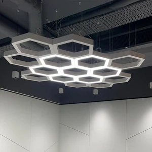 Stylish Indoor LED Hexagon Linear Chandelier Square Pendant Lights with Adjustable Height Convenient Suspension Installation