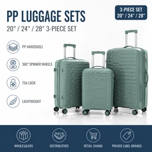 Trunk Luggage Polypropylene Hardshell Grey Travel Set Ribbed Shell Bsci Audit Manufacturer Carry Handle