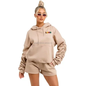 Newest Streetwear 2 Piece Sets Euched Sleeve Hoodie Beige Womens Sweatsuits Shorts Sets