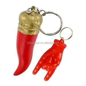 Factory Bulk Custom Cornicello Metal Italian Horn Good Luck Souvenir Keychain Pepper Chili Horns Corno Malochio Charm Keychain