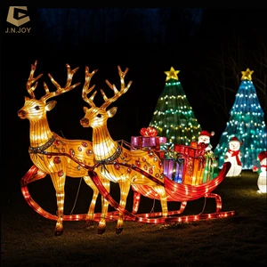 SGL90 Holiday Festival Lighting Christmas Santa Silk Lantern And Deer Animal Lantern For Sale