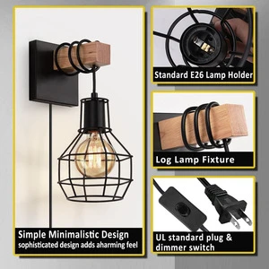 American country retro industrial style cage wall lamp bedroom bedside kitchen with plug switch corridor and passageway