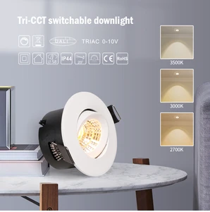 TRI CCT 5W COB LED Downlight Low Profile IP44 Adjustable Insulation Ceiling Recessed Spotlight