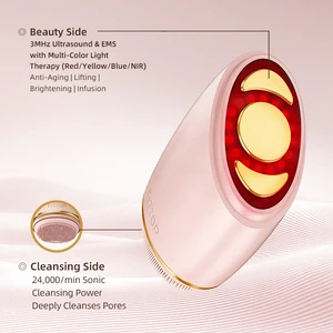 New Double-function 24,000 Sonic Vibrations/min EMS Beauty Device LED Light Therapy for Face Pore Removal Waterproof Travel Use
