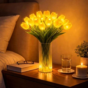 Smart Home Decor ModernTulip Decorative Table Lamp with Mixed Color Arrangement, Artificial Flowers, Display Piece & Photo Prop