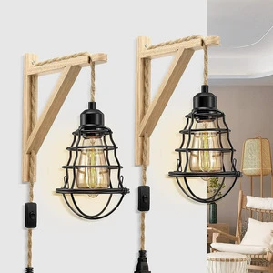 Crossxborder industrial style plug-in wall lamp with plug wire hemp rope hanging farmhouse kitchen bedroom
