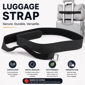 Wholesale 100% Nylon Eco-Friendly Hook and Loop Luggage Strap with Metal Buckles Double Sided Adhesive Hook and Loop