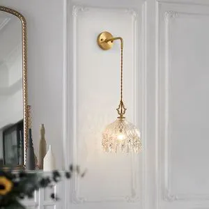 PM Nordic Retro Glass Copper Wall LED Simple Bedroom Bedhead Hanging Bracket Light Iron for Hotel Corridor Bathroom Decoration