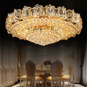 European Luxury Gold Stainless Steel Fancy Decor K9 Large Round Crystal Ceiling Lamp Chandelier for Living Room Home Office