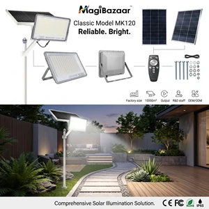 MagiBazaar MK90 Solar Powered LED Flood Light 120 Beam Angle IP65 Remote Control GaN-Charged 400W For Warehouse Camping