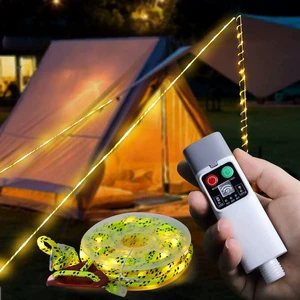 LED Outdoor Camping Rechargeable Windproof Rope Light With Remote Control IP65 Timer High Strength Tensile Decor Tent Cord Lamp