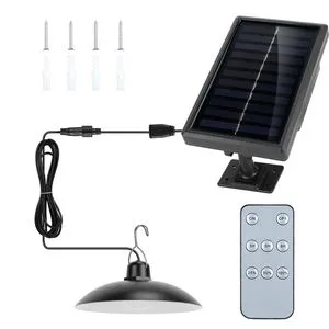 Dimmable Timing Dusk Dawn Sensor Solar Shed Pendant Lamp IP65 Waterproof Remote Control Hanging Light for Garden Patio