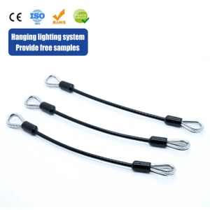 Factory Direct Supply Wire Assembly Black Cable Hanging Wire PU/PVC Coated Stainless Steel Wire Rope with Thimbles