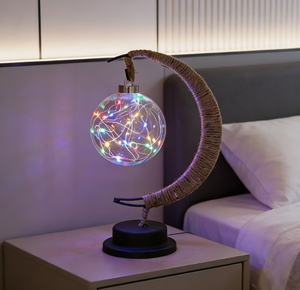 LED Fairy Lights Moon Shaped Stand With Hanging Globe Lamp Night Light For Table Bedroom Room Office Home Decoration