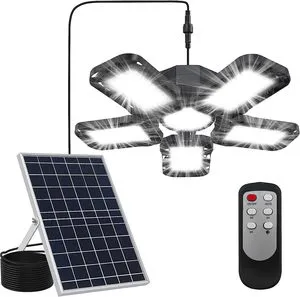 Solar Powered Shed Light Solar Pendant Light with Remote Control Large Solar Panel with 228 LED 5 Heads Portable Solar Light