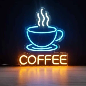 LED Coffee Cup Shaped Acrylic Neon Sign Decorative Lamp USB Powered Hanging Ultra-bright Luminous