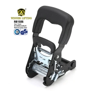 Custom 1.5 Inch 3000KGS Ratchet Tie Down Buckle Black Metal Buckle With Rubber Handle