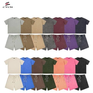 OEM 100% Cotton Heavyweight Mens Oversized T Shirts Short Sets Dtg Print Logo High Street Acid Washed Vintage Custom Short Suits
