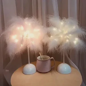 Light Gold Ostrich Flashing String Lights Stars Christmas Girl Heart Feather Lamp Room Dormitory Decoration Table Lamp