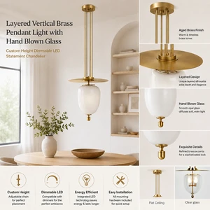 YH Handmade Pendant Light With Blown Glass Shade Available In Blackened Brass Or Unlacquered Brass With Clear Opal Glass Shade
