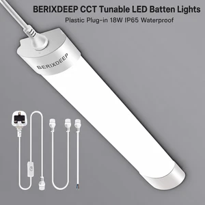LED Batten Lights Waterproof Plastic Plug-in IP65 Daylight 4000K 6000K 1.3FT 40cm 18W for Shed Cabinet Loft Garage Warehouse
