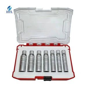 HTL 7 Pcs 12pt Magnetic Thin Wall Spark Plug Socket Universal Joint 3/8-Inch Drive Swivel Socket Removal Tool Set