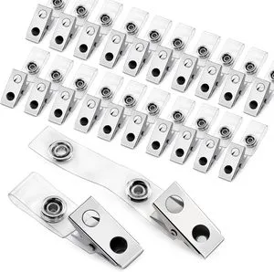 Metal Badge Clips with Clear PVC Straps ID Strap Clip Double Holes Badge Holder Clips ID Clip for Badges Work Badges