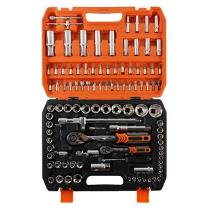 108-Piece Sleeve Set Factory Direct Wrench Socket Tool with 1/4 & 1/2 Inch Drive Sizes and Plastic Case Storage