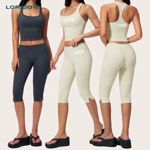 LORISOW Women Racerback Tank Top And Capri Leggings Two Piece Athletic Gym Sportswear Workout Suits Activewear Outfits