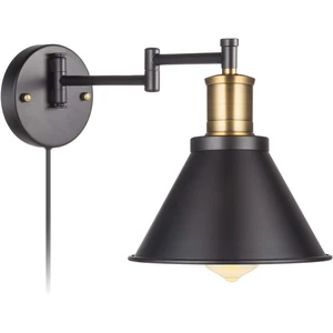 Bronze Black Finish Industrial LED Wall Lamp Swing Arm Plug-In Dimmable Line On/Off Switch E26 Base Bedside Reading Light